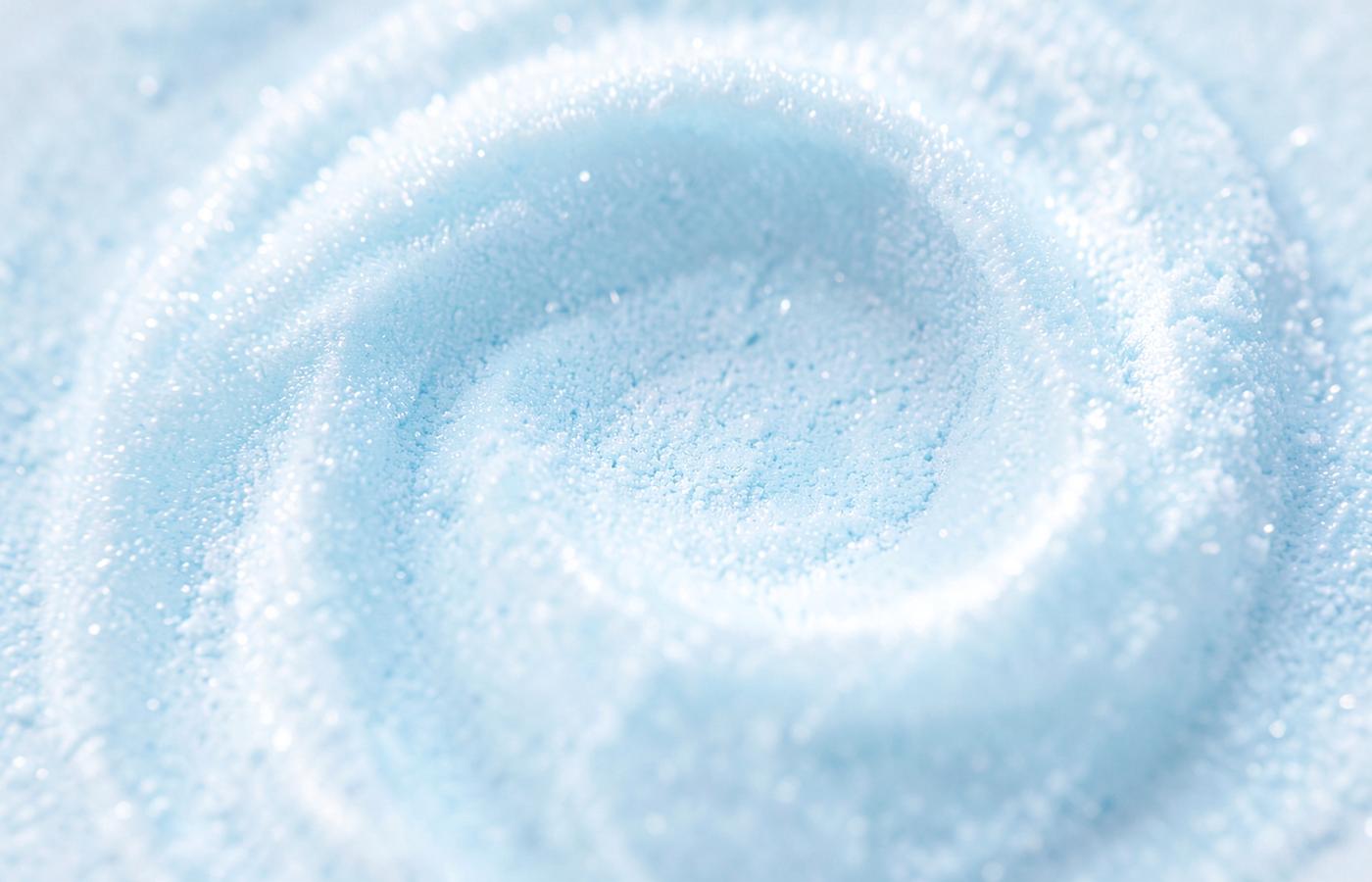 Close-up of the soft blue powder texture